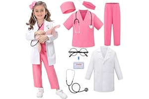 FUNSENLY Doctor Costume for Kids - 8pcs Kids Dress Up Set, Toddler Halloween Costumes for Girls Boys, Doctor Pretend Play Kit