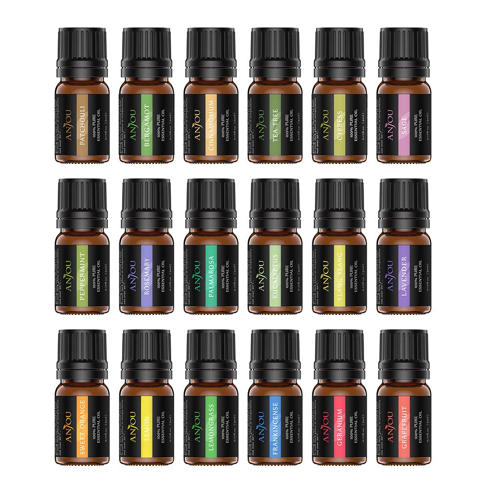 Essential Oils, Anjou 18PCS Aromatherapy Oil Upgraded Gift Set Pure & Therapeutic Grade, Popular Fragrance Oils Blends for Diffuser Air Purifier Home Office Auto (Incl.Peppermint Eucalyptus Lavender): Beauty