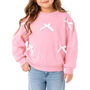 Ecolala Little Girls Sweatshirt Cute Toddler Crewneck Long Sleeve Bow Pullover Tops Shirts