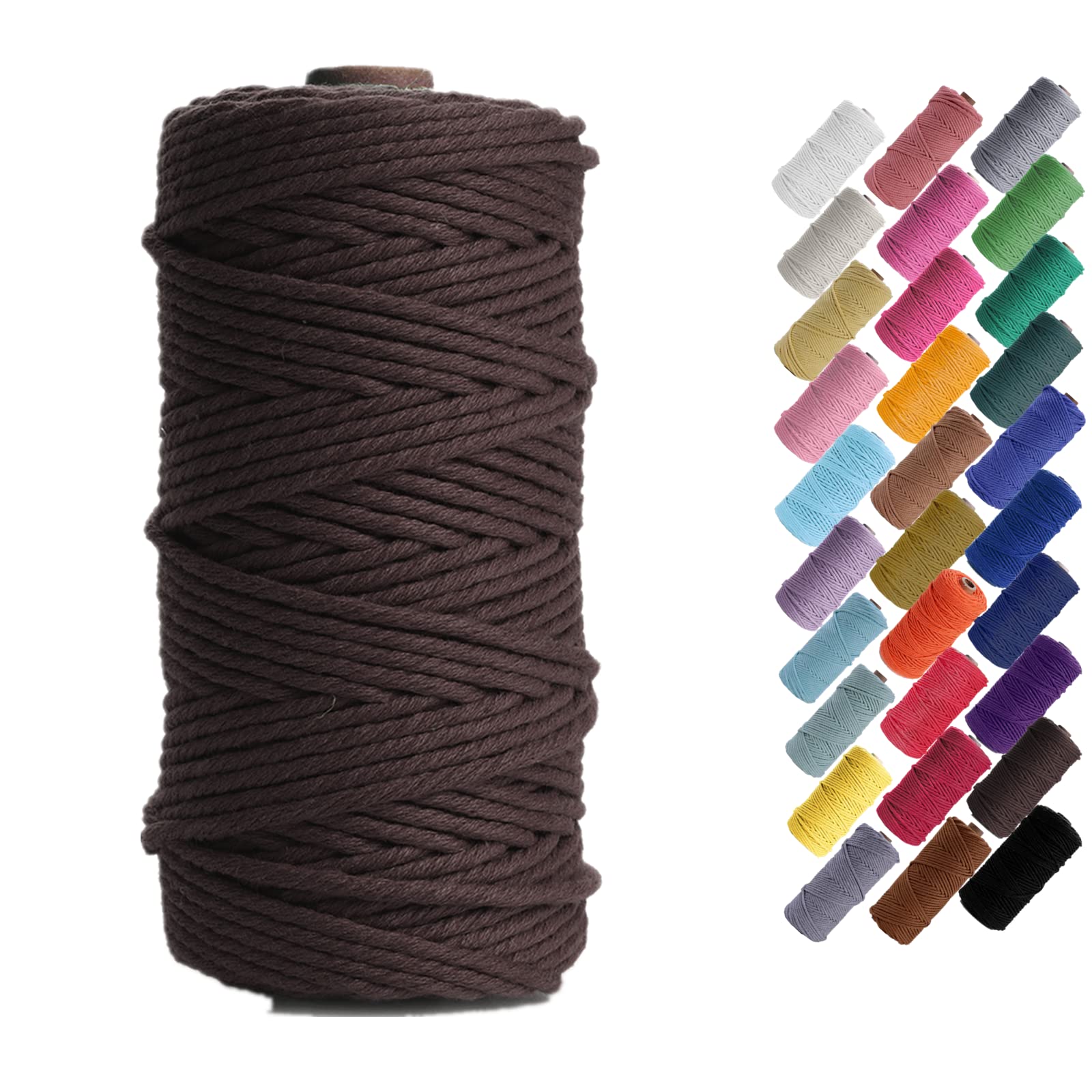 Binwat Macrame Cord Thick Natual Cotton Cord Yarn Macrame Rope Cord Cotton Rope for Wall Hangings, Plant Hangers, DIY Crafts, Home Decorations, Gift Wrapping 3mm x 100m (Dark Coffee)