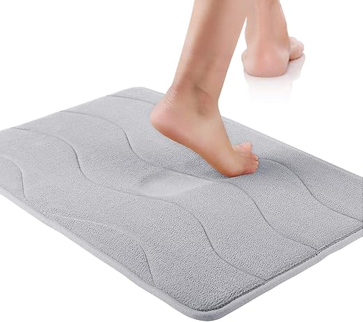 Amazon Com Veeyoo Memory Foam Bath Mat 17 24 Inches Soft Absorbent Coral Velvet Bathroom Rugs Cozy Comfortable Machine Washable Bath Mats For Bathroom Floors Wave Pattern Gray Home Kitchen