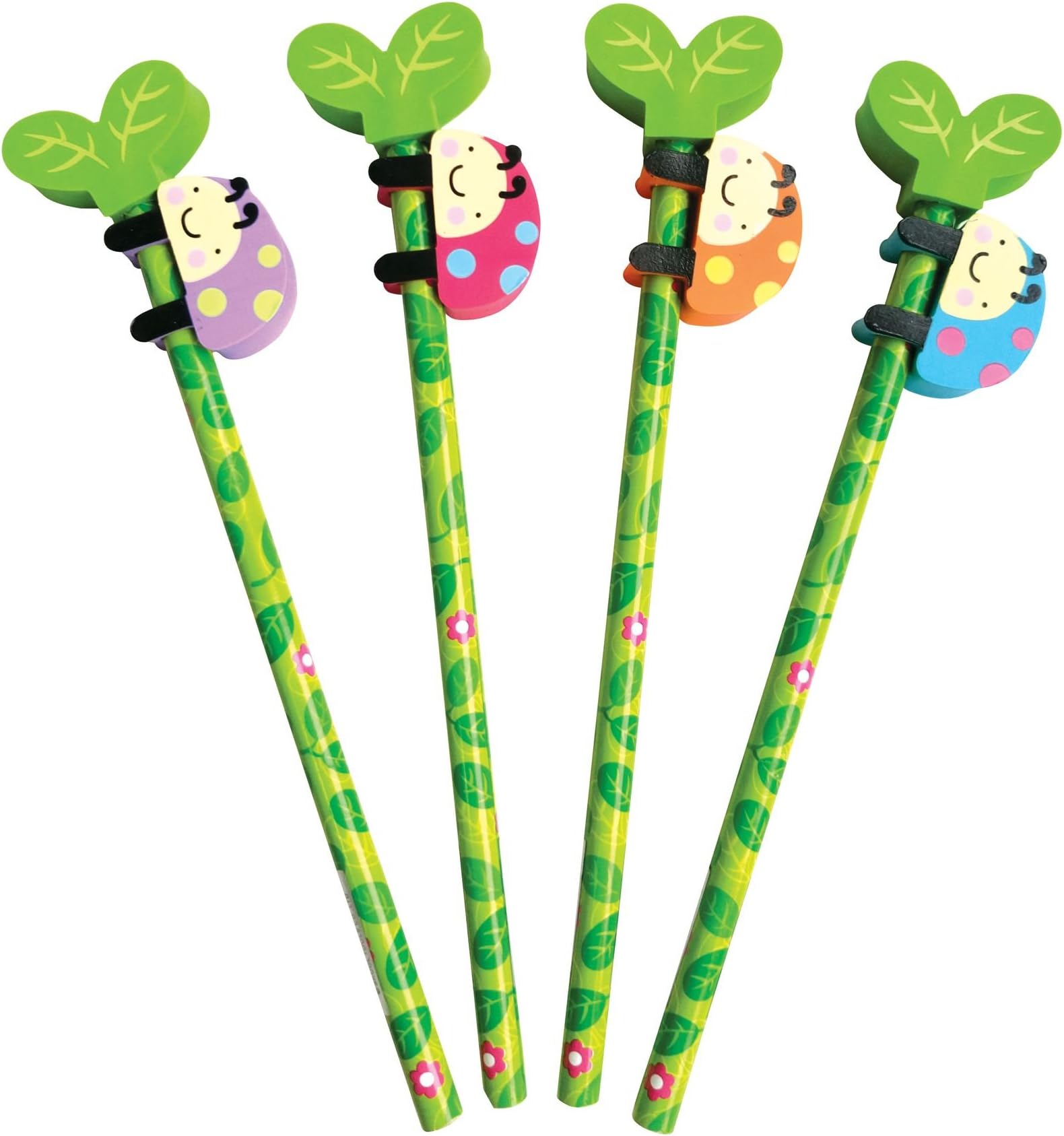 The Piggy Story 'Spring Fling' Lady Bugs Set of 4 Pencils with Die-Cut Eraser Toppers