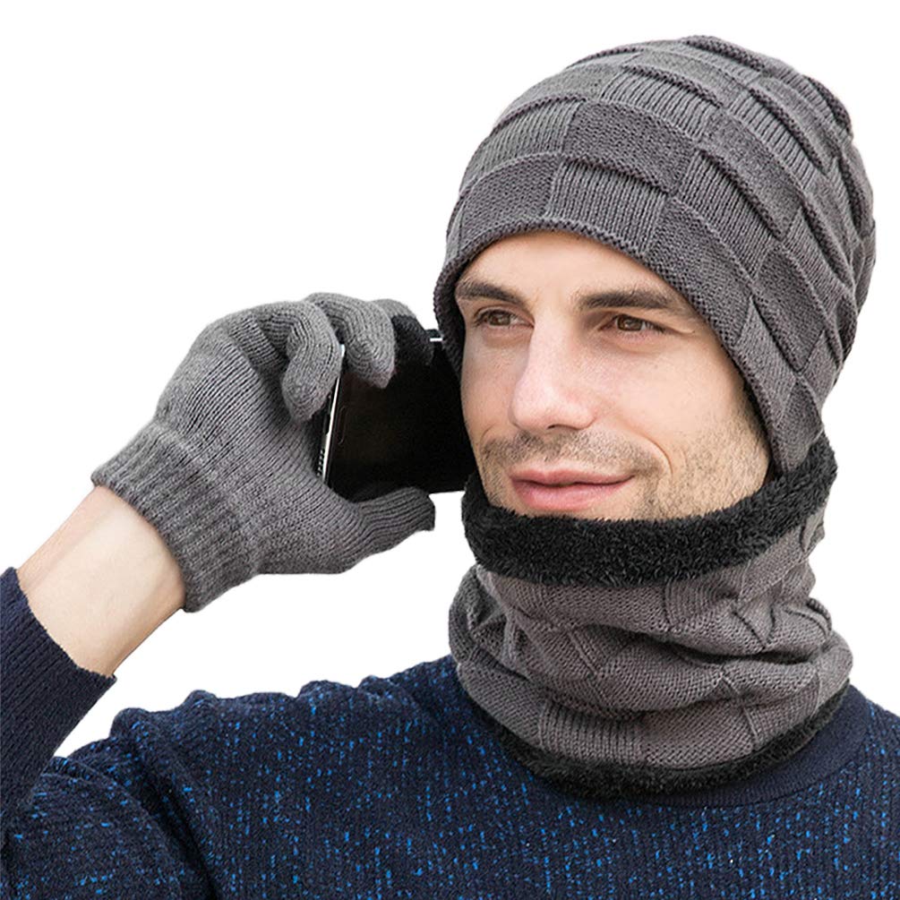 Winter Beanie Hat Touchscreen Gloves Neck Warmer Scarf Set Slouchy Beanie Thinsulate Gloves for Men and Women