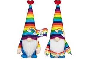 TIFESON Pride Gnome Decorations - 2PCS Pride Rainbow Gnomes Plush Holding Love Flag LGBT Sign for Home Table Tiered Tray Party Decor Supplies Gifts