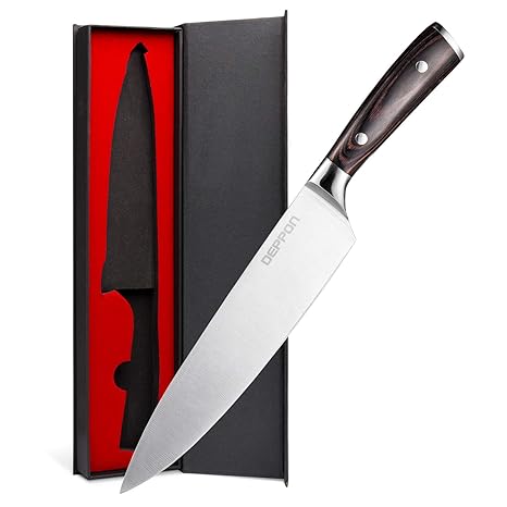 Deppon Kitchen Chef Knife 8 Inch Cooking Knife High Carbon Stainless Steel Full Tang Kitchen Knife With Ergonomic Pakka Wood Handle Gift Box - 