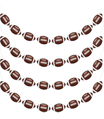4 Pieces Football Party Decorations, Football Paper Banner With Football Triangle Flags Banner Hanging Decorations Birthday Game Day Tailgate Supplies