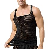 DTODWW Men's Mesh Sleeveless Tank Top Undershirt See Through Shirts Muscle Fitted Fishnet Hollow Out Shirts