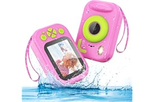 UFFYLLE Kids Waterproof Camera, 1080P HD Underwater Digital Camera for Kids Aged 3-12, IP68 Swimming & Snorkeling Toy, ABS Plastic, 32GB Card, Birthday Gift for Children Boys Girls, Pink
