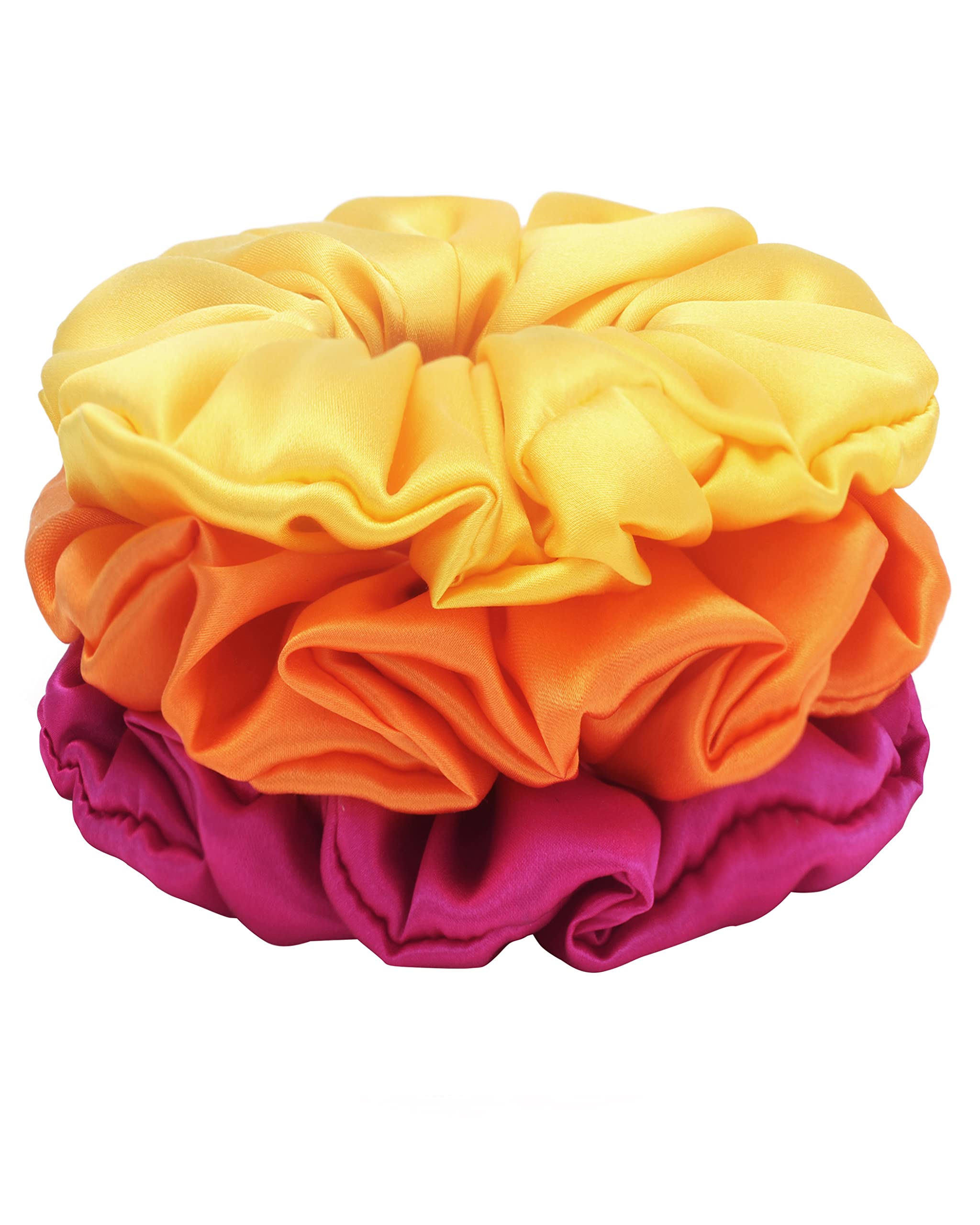 3Pack Silk Scrunchies For Hair 100% Pure Mulberry Silk Hair Ties, Elastic Ponytail Holders, Hair Ties No Damage, Satin Scrunchies, Velvet Scrunchy for Hair Accessories Sleep Tie Orange — image 1