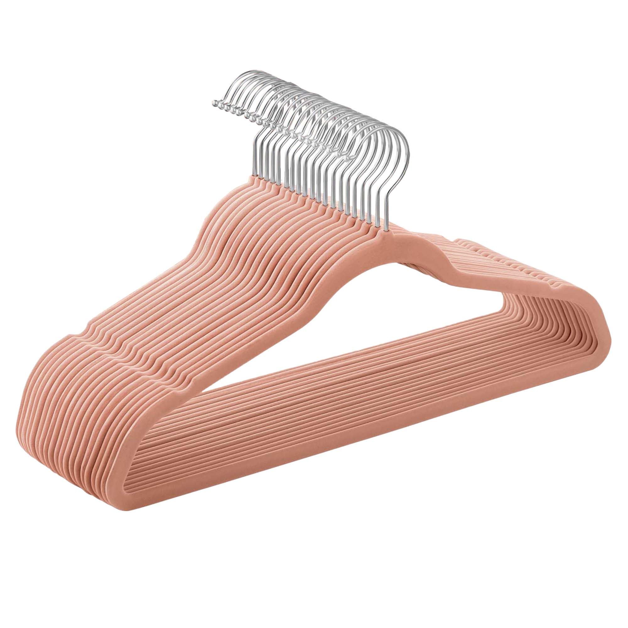 SONGMICS Set of 20 Velvet Hangers, 41.5 cm Wide, Space-Saving, High Load Capacity, with 360° Swivel Hooks, for Coats Shirts Suits, Silver and Light Pink CRF026R20