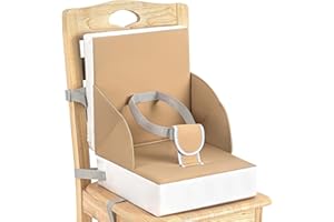 ASKCAT Portable Toddler Booster Seat for Dining Table, Anti-Scratch Cushion with Non-Slip Bottom, Adjustable Safety Straps, One-Second Cleaning, Khaki
