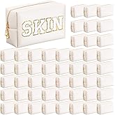 Cunno 50 Pcs Makeup Bag Bulk PU Leather DIY Cosmetic Plain Preppy Makeup Pouch Portable Waterproof Toiletry Bags for Women Travel Pencil Case Cosmetic Organizer, Ivory White