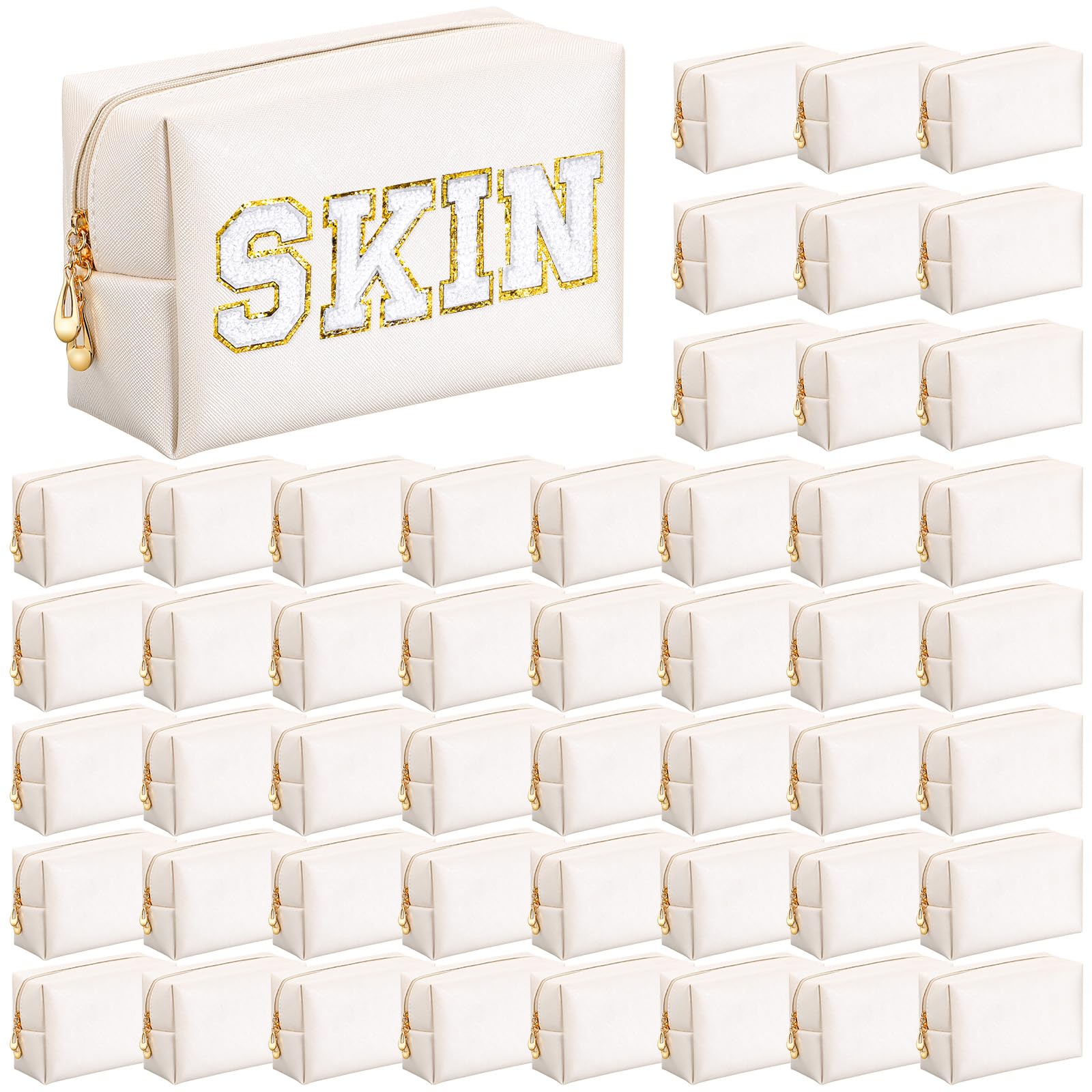 Photo 1 of Cunno 50 Pcs Makeup Bag Bulk PU Leather DIY Cosmetic Plain Preppy Makeup Pouch Portable Waterproof Toiletry Bags for Women Travel Pencil Case Cosmetic Organizer, Ivory White