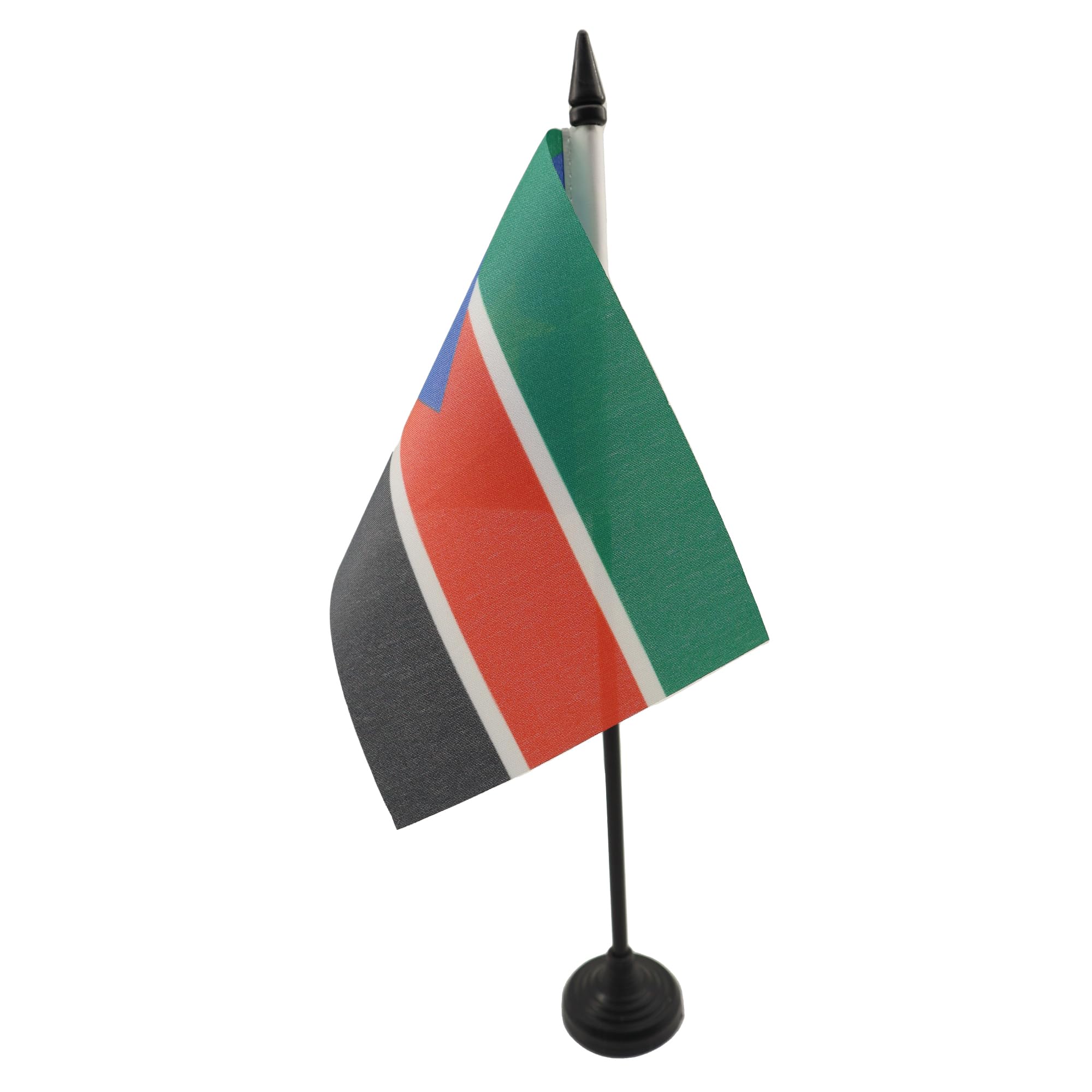 AZ FLAG - South Sudan Table Flag 4'' x 6'' - South Sudanese Office Mini Banner 100% Polyester 15 x 10 cm - Mini Desk Flag with 10'' Pole and Black Plastic Base