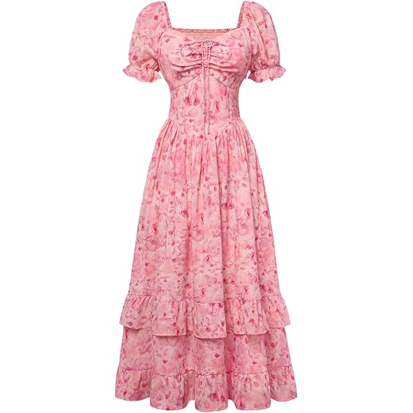 Milkmaid Women's Summer Floral Split Maxi Dress - Puff Sleeve Boho