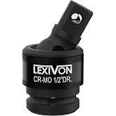 LEXIVON Impact Universal Joint Swivel Socket Adapter, Cr-Mo, 1/2 Inch Drive | Meets and Exceeds ANSI Torque Standards, Enclosed Pin Joint, 360&deg; Rotation, 30&deg; Angle, Radius Corner, Ball Detent (LX-UJ12)