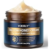 VOERUY Mens Face Moisturizer Cream - Anti Aging & Wrinkle for Men with Tallow Balm & Raw Honey, Natural Grass-Fed Tallow Moisturizer for Face, Facial Skin Care & Eye Lotion - Day & Night, 2oz/60g