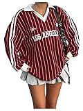 SOLY HUX Women's Oversized Tees Striped Letter