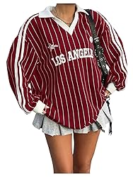 SOLY HUX Women's Oversized Tees Striped Letter