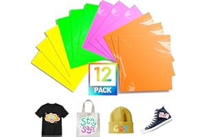 LIKCUT Heat Transfer Vinyl Bundle: 12 Pack 12" x 10" Sheets Heat Transfer Vinyl for T Shirts, HTV Vinyl 4 Assorted Neon Colors Iron on Vinyl Compatible with Cricut All Cutting Machine and Heat Press