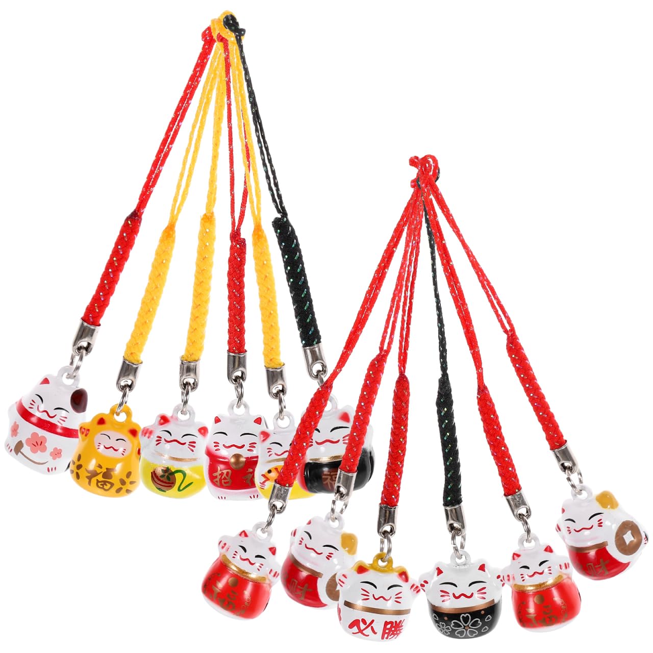 ABOOFAN 12pcs Lucky Cat Bell Keychain Maneki Neko Keyring Japanese Beckoning Cat Keychain Key Chain Fengshui Good Health Mascot Avoid Evil