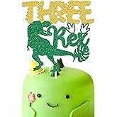 Three Rex Cake Topper, Cheers to 3 Years/Hello 3, Dinosaur 3rd Birthday Party Decorations for Boys Girls Kids