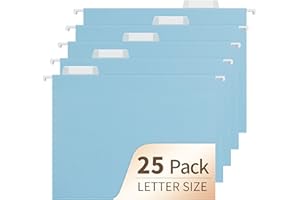 FWIPIYO Hanging File Folders, 25 Pack Letter Size File Folders with 1/5-cut Tabs, Office Essentials for Filing Cabinet & Desk Storage