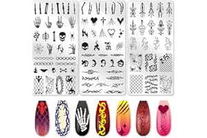 beinkmake 3Pcs Bone Skull Nail Stamping Plate Set Halloween Skeleton Gothic Nail Stamp Templates Cobweb Bat Thorns Metal Reusable Tools with Stamper Scraper for Manicure Printing