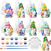 PullCrease 8 Pcs Gnome Ceramics to Paint Summer DIY Unpainted Kit | Ready to Paint Ceramics, Includes Brushes Palette 12 Paints, Painting Craft Activity for Kids Boys Girls DIY Arts