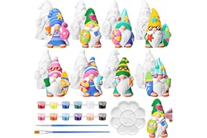 PullCrease 8 Pcs Gnome Ceramics to Paint Ready to Paint Your Own Ceramic Gnome Statues DIY Unpainted Ceramics Paintable Figurines Kit Crafts with Brush Palette for Boys Girls