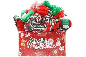 Beiker Christmas Dog Toys Bulk 15 Pack, Puppy Chew Toys for Teething Small Medium Puppies, Holiday Christmas Themed Presents Gifts Box Including Variety Tough Rubber and Rope Toys