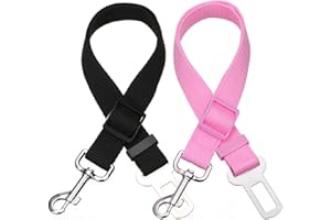 Elisel Elisel 2 Packs Adjustable Length Pet Dog Cat car seat Belt Pet seat Belt Pet Accessories for Dogs Cats and Pets (Black Pink)