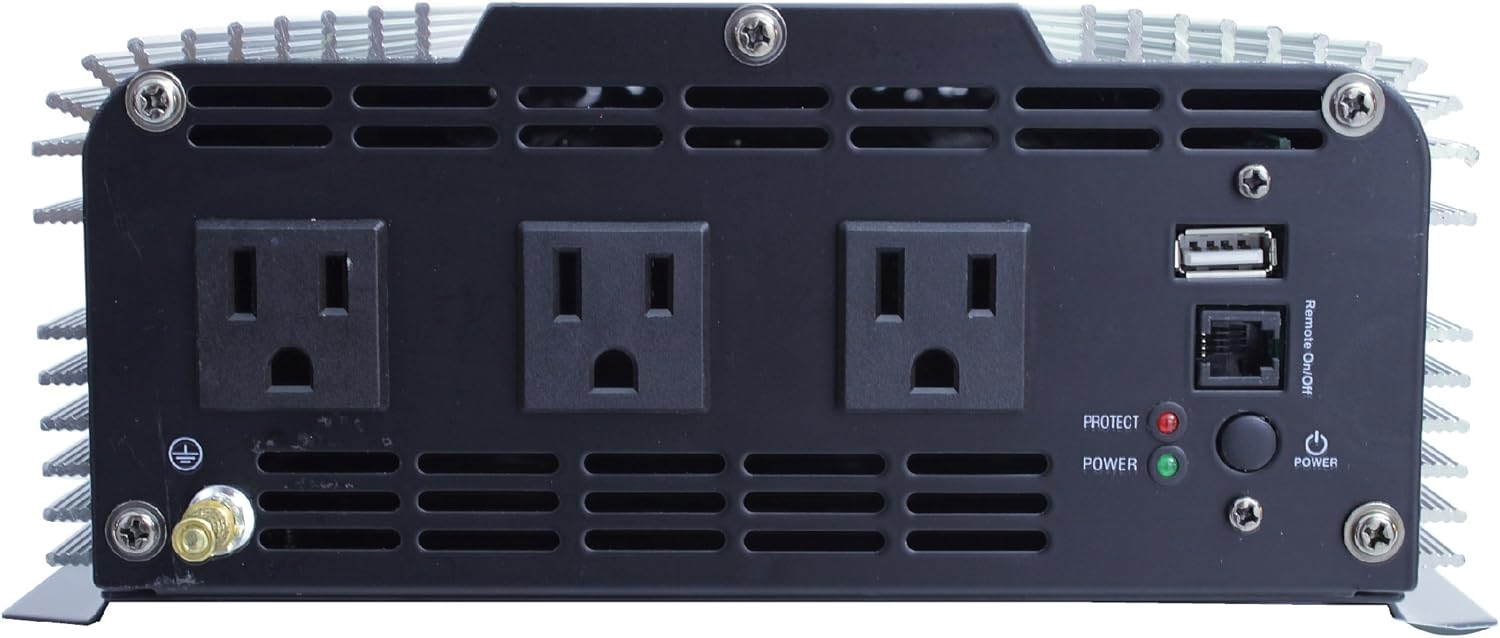 GoWISE Power 1500W Pure Sine Wave Power Inverter 12V DC to 120 V AC with 3 AC Outlets, 1 5V USB Port, 2 Battery Cables, and Remote Switch (3000W Peak) PS1005 (Brand Name/Packaging May Vary): Automotive
