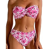 BYINDED Women's Two Piece Strapless Tube Top Mid Waist Bottom Bikini Set Sexy Bathing Swimsuits