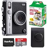 Fujifilm Instax Mini EVO Hybrid Black Instant Camera | Instax Mini Twin Pack Instant Film | 32GB microSD Card with Adapter | Black Camera Case