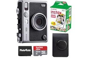 Fujifilm Instax Mini EVO Hybrid Black Instant Camera | Instax Mini Twin Pack Instant Film | 32GB microSD Card with Adapter | Black Camera Case