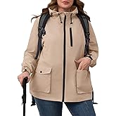Avoogue Plus Size Womens Rain Jacket with Hood,Packable,Lightweight,Windbreaker,Waterproof Thin Jackets,Hiking,Travel