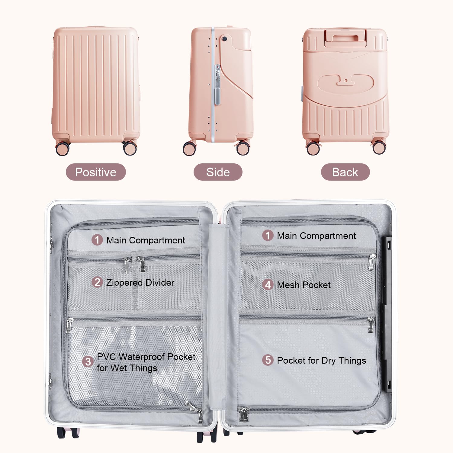MRPLUM Ride On Luggage with Seat for Kids&Adults with Seat Belt,Hard Shell Lightweight Rolling Spinner Wheels Travel Luggage with TSA Lock,20 inch,Pink