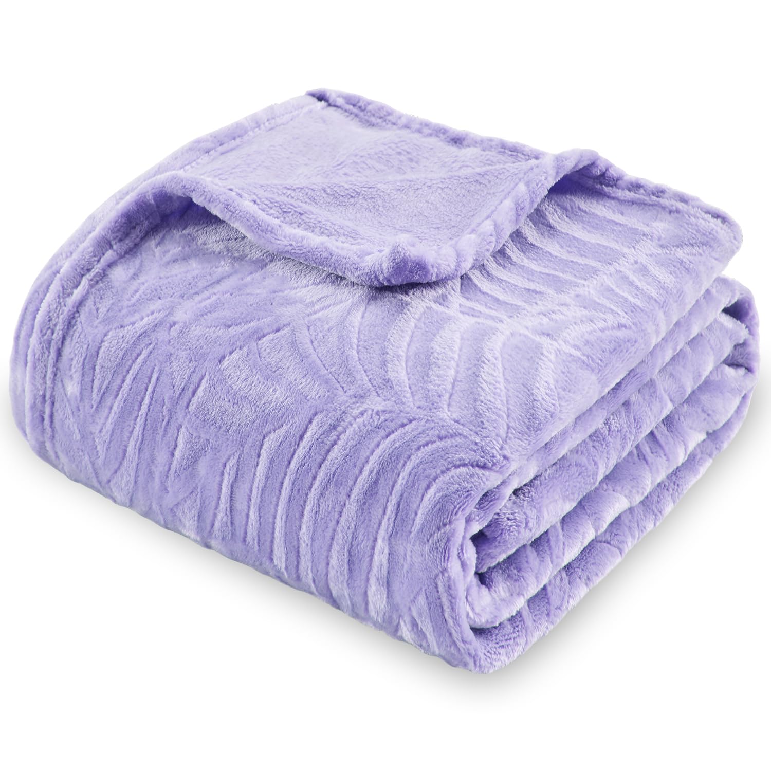 SOCHOW Super Soft Flannel Fleece Throw Blanket, Lightweight Cozy Warm Leaves Textured Plush Blanket for Bed Couch Sofa, 127cm x 150cm, Lilac — image 1
