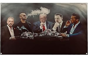 BANGER FLAGS Banger - Top G Matrix Flag with Donald Trump, Elon Musk, Andrew & Tristan Tate and Jordan Peterson Around a Poker Table Motivational Inspirational Office Gym Dorm Wall Decor Design on a 3X5 Feet Flag