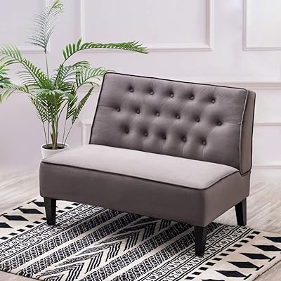 Alunaune Upholstered Settee Loveseat Bench, Light Grey