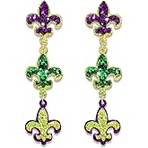 Mardi Gras Earrings Sequin Fleur De Lis Mask Crown Earrings for Women, Letter MARDI GRAS Earrings Carnival Earrings for Fat Tuesday Celebration, Mardi Gras Parade Accessory Gifts