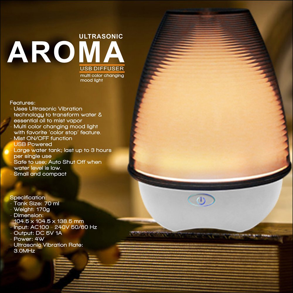 Ultrasonic Aroma Diffuser with 7 Color Changing LED Lights for Office and Bedroom,Aromatherapy Essential Oil Ultrasonic Cool Air Purifier with Waterless Auto Shut-off and 3 Mist Settings
