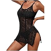 Milumia Women's Crochet Swimsuit Coverup Hollow Out Slit Spaghetti Strap Bikini Cover Up
