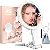 Travel Makeup Mirror with Lights, 15X/1X Double Sided Travel Magnifying Mirror, Portable Beauty LED Mirror, Valentine's Gifts For Her 3 in 1 Tabletop/Handheld/Hanging, 3 Color Lighting, Dimmable Touch