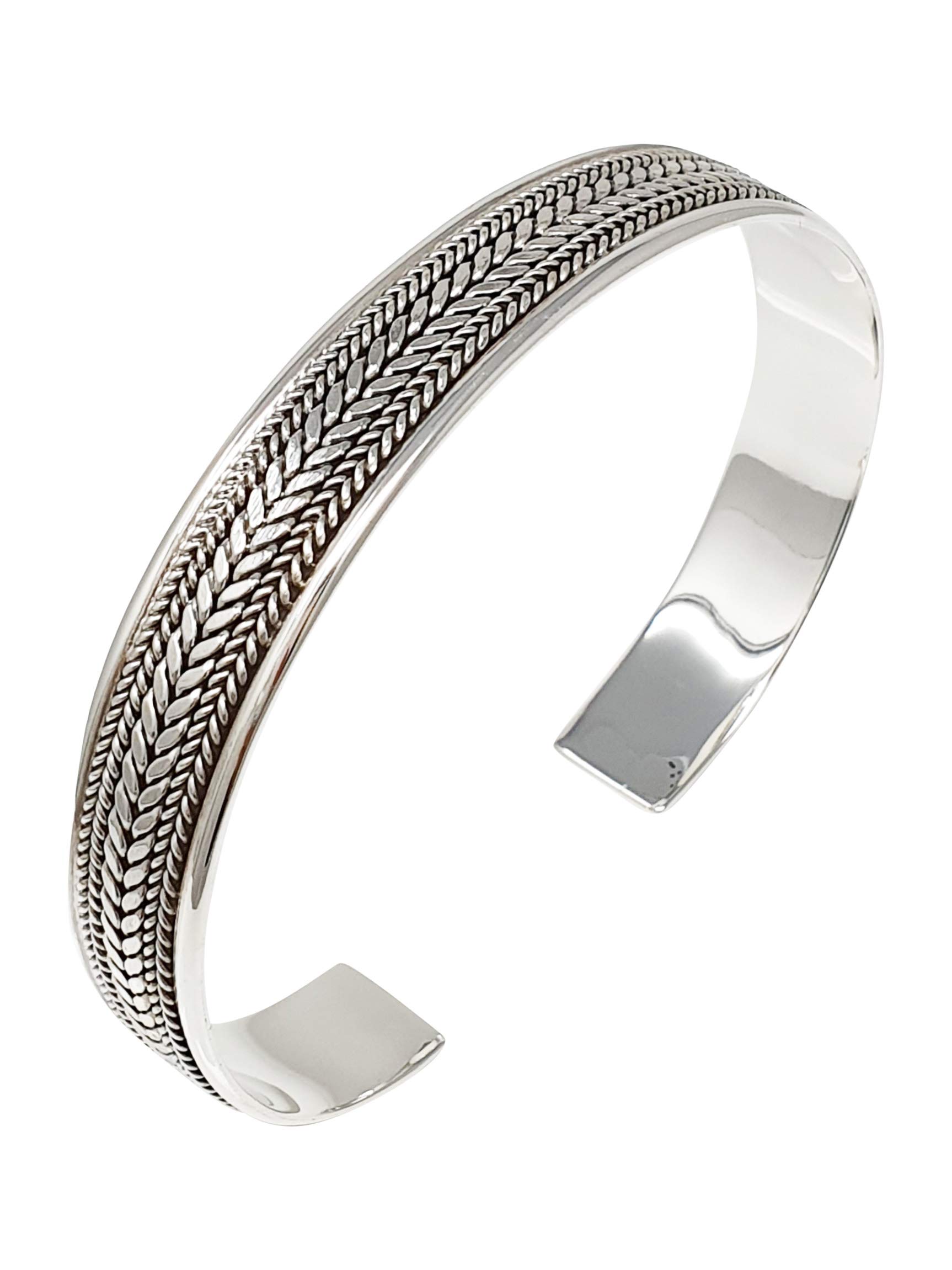 Treasure Bay Mens, Women's 10mm 925 Sterling Silver Bangle Bracelet Braided Details
