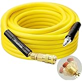 Hromee Air Compressor Hose 3/8 in x 50 ft Hybrid Rubber & PVC Hose with 1/4 in MNPT Swivel End Connector and Quick Universal 
