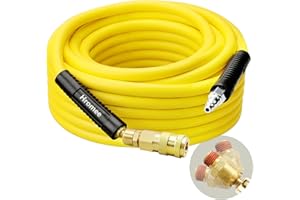 Hromee Air Compressor Hose 3/8 in x 50 ft Hybrid Rubber & PVC Hose with 1/4 in MNPT Swivel End Connector and Quick Universal 