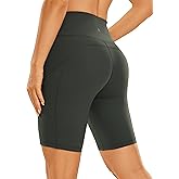CRZ YOGA Womens Naked Feeling Light Biker Shorts with Pockets 8 Inches - High Waisted Workout Athletic Running Yoga Shorts