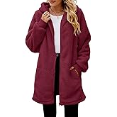 Yanekop Womens Oversized Sherpa Jacket Fuzzy Fleece Zip Up Jacket Warm Winter Coats Faux Fur Coat with Pockets